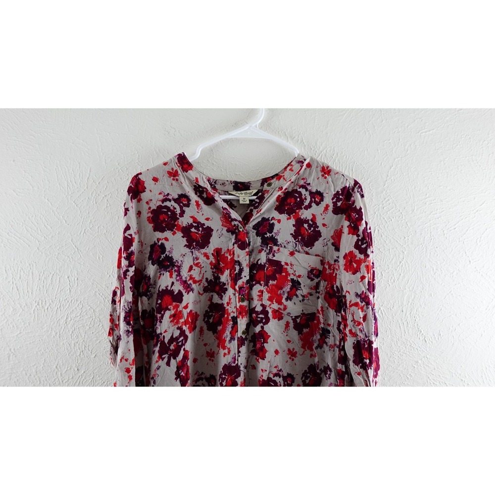 Lucky Brand Floral Blouse Red and Purple Design With Sleeves you can make 3/4 - Picture 2 of 11